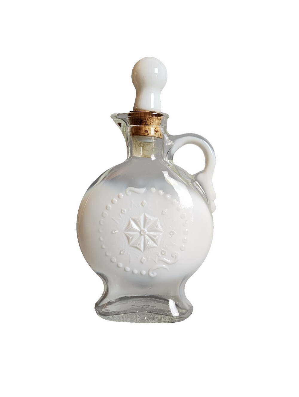 Jim Beam Decanter D-334 119 57 Corked Top White Milk Glass Look